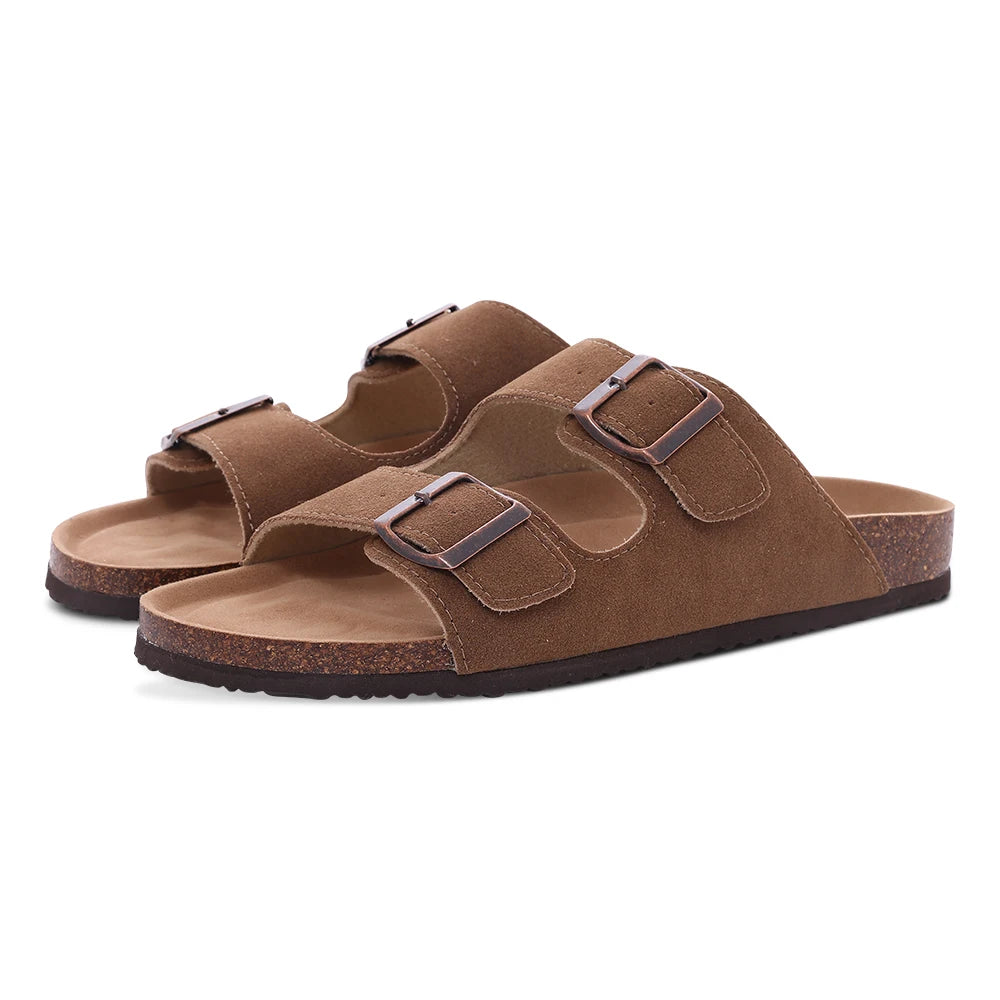 Ergonomic Double-Buckle Cork Slide Sandals