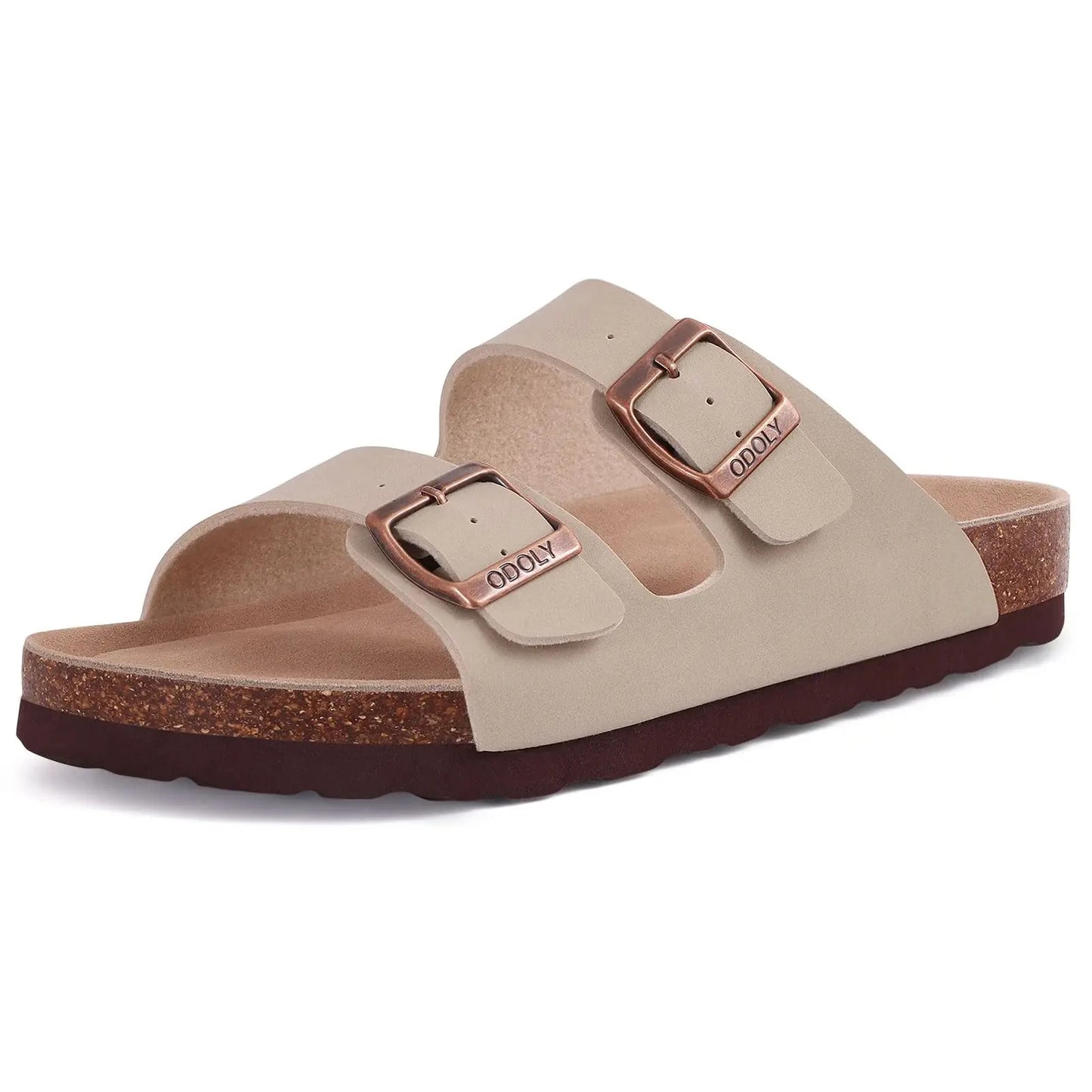Ergonomic Double-Buckle Cork Slide Sandals