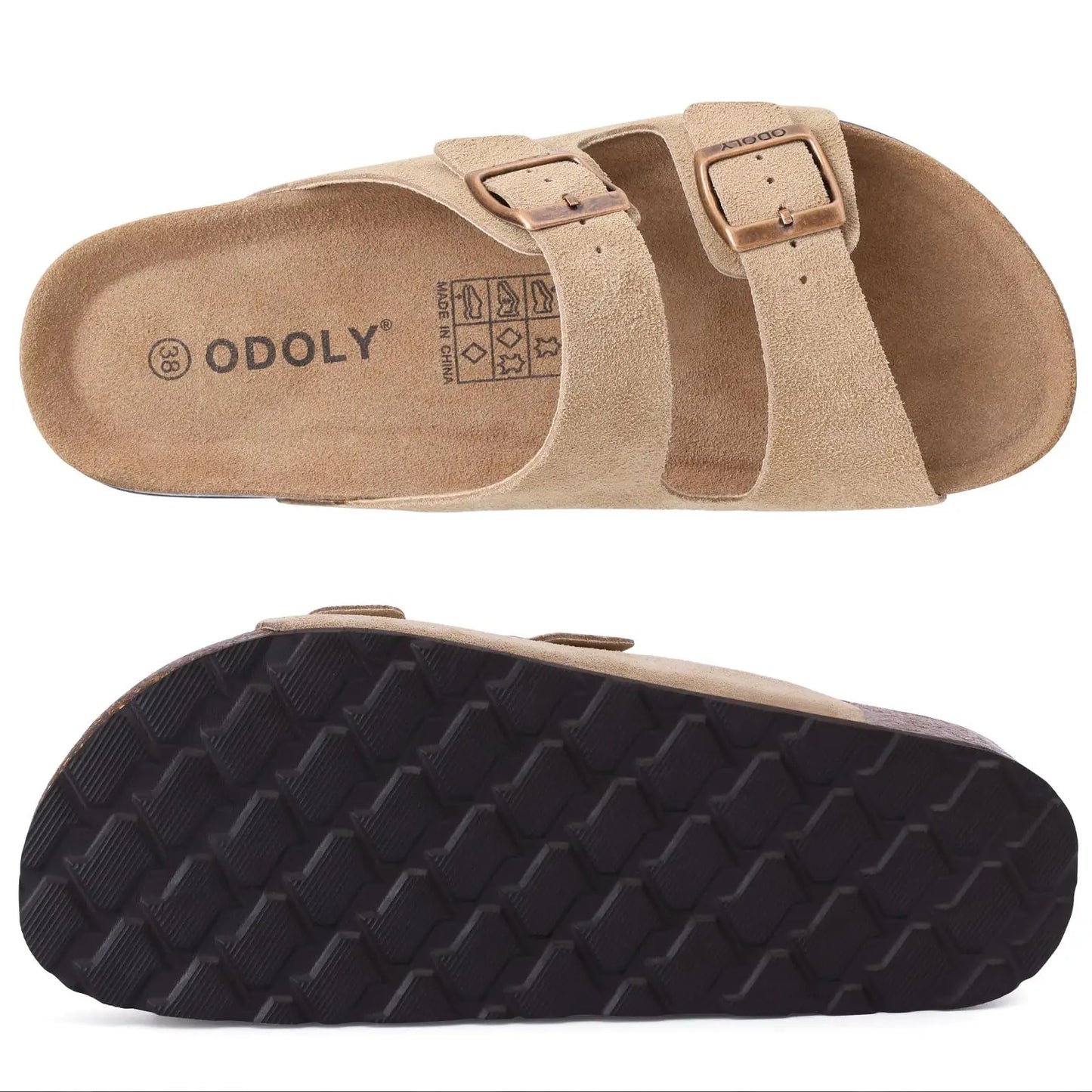 Ergonomic Double-Buckle Cork Slide Sandals
