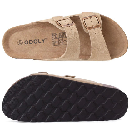 Ergonomic Double-Buckle Cork Slide Sandals