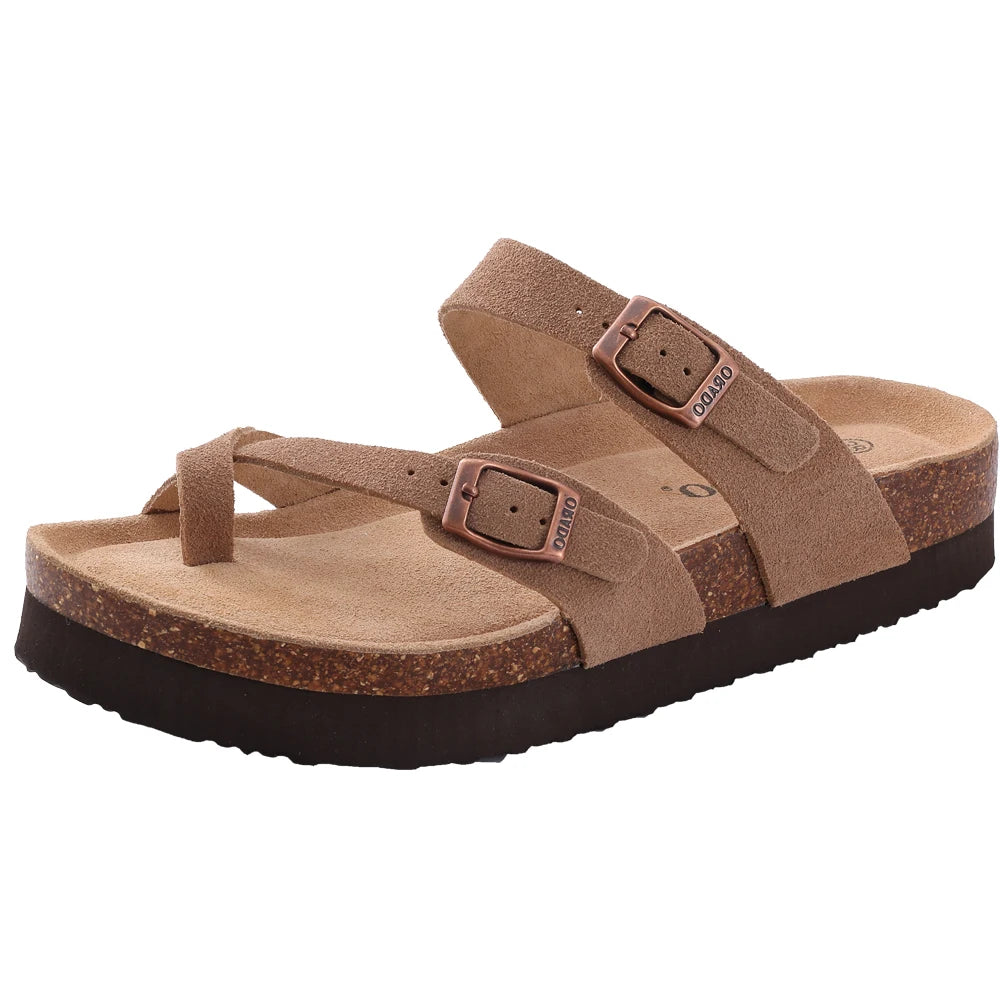 Ergonomic Double-Buckle Cork Slide Sandals