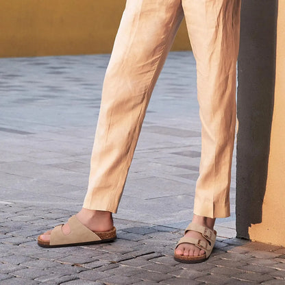 Ergonomic Double-Buckle Cork Slide Sandals