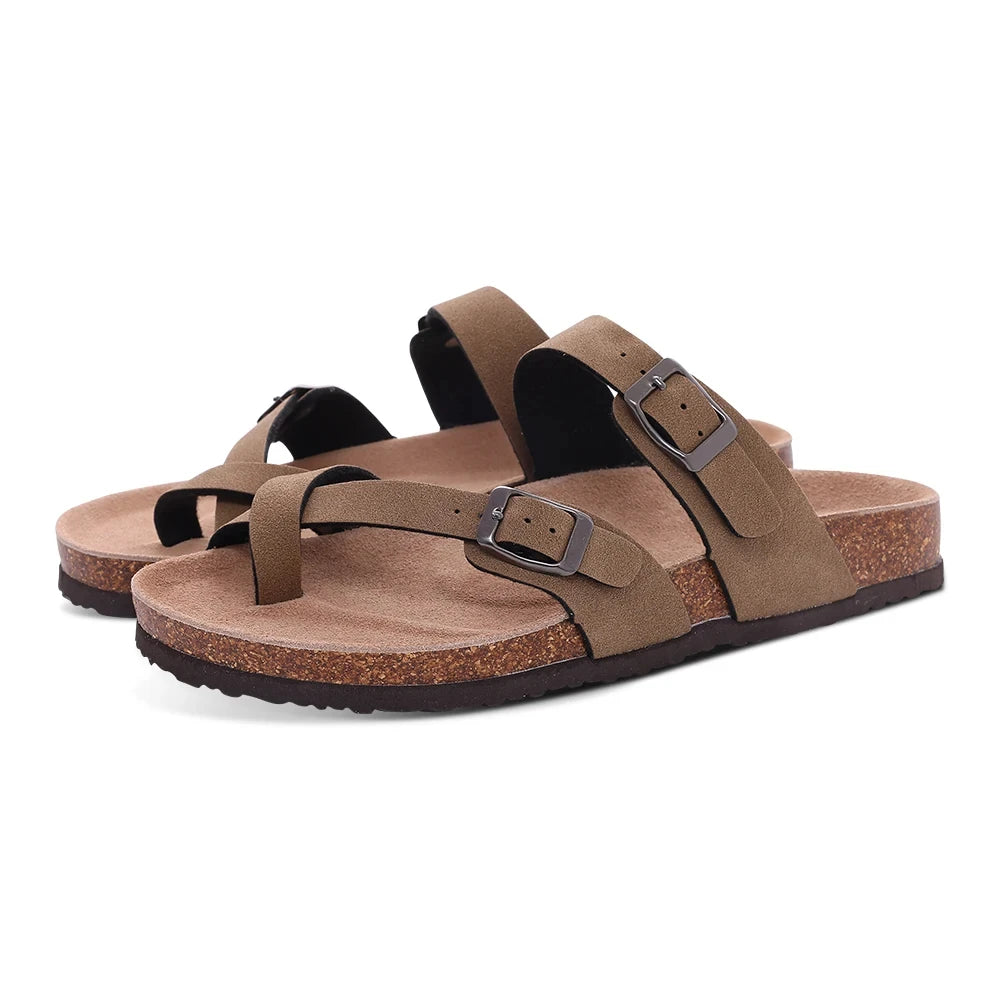 Ergonomic Double-Buckle Cork Slide Sandals