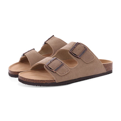 Ergonomic Double-Buckle Cork Slide Sandals