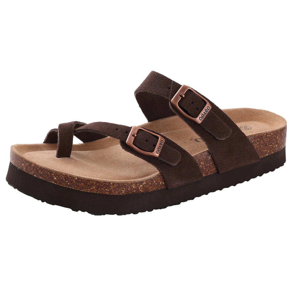 Ergonomic Double-Buckle Cork Slide Sandals
