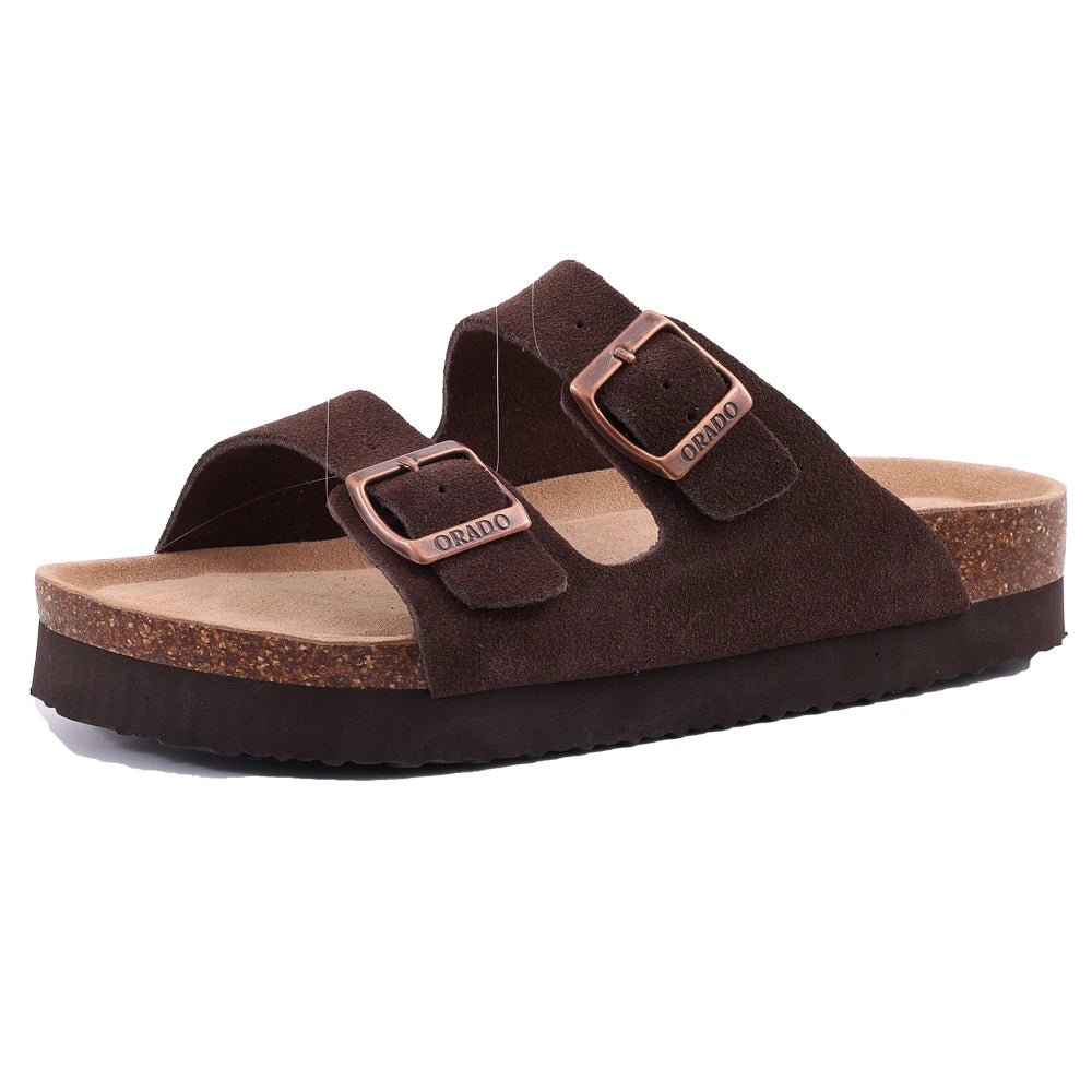 Ergonomic Double-Buckle Cork Slide Sandals