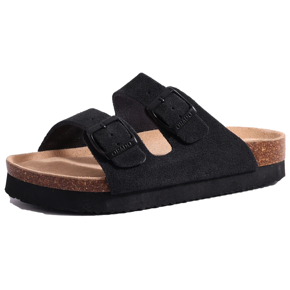 Ergonomic Double-Buckle Cork Slide Sandals