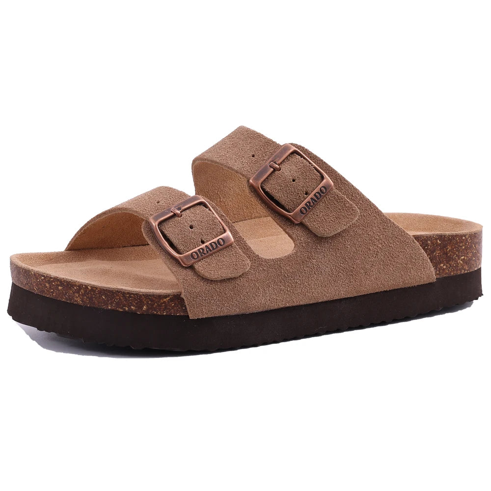 Ergonomic Double-Buckle Cork Slide Sandals