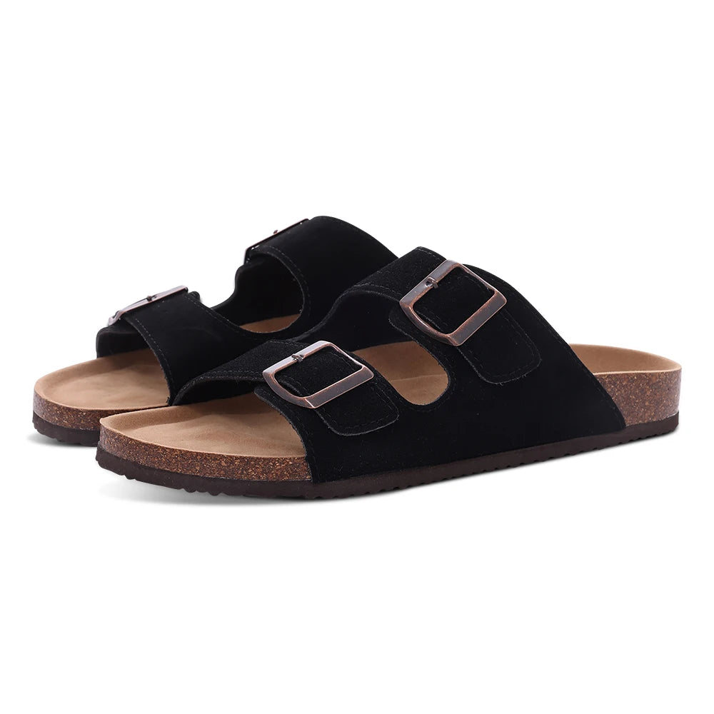 Ergonomic Double-Buckle Cork Slide Sandals
