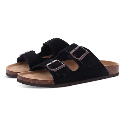 Ergonomic Double-Buckle Cork Slide Sandals